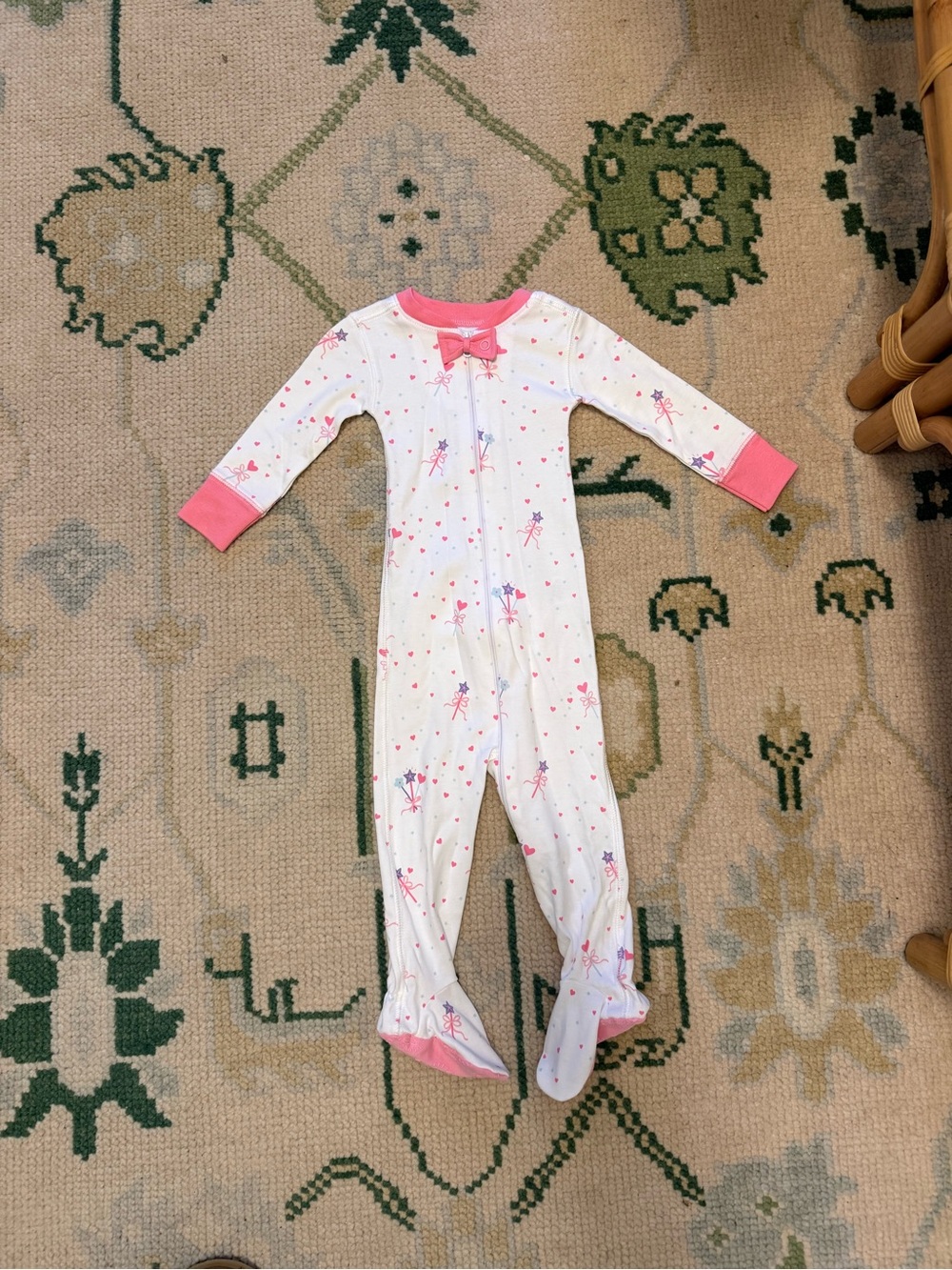 The Beaufort Bonnet Company White Footed One-Piece with Pink Trim and Bow